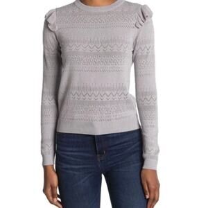 Current Air Women’s Pointelle Sweater Size S Ruffle Shoulder
